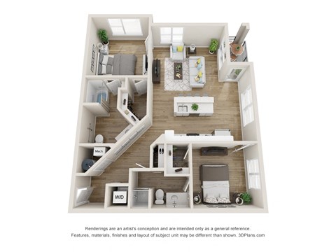 Floor plan for 2 beds, 2 baths, 1108 sqft